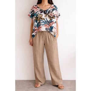 C&C CALIFORNIA Floral 100% Linen Short Sleeve Top Shirt Size 2X